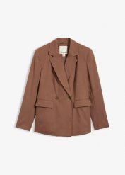 Marynarka z lekkimi poduszkami na ramionach. Brązowe marynarki i żakiety bonprix, bez wzorów, eleganckie, bez ramiączek. Za 199.99 zł.