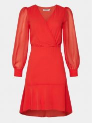 NAF NAF Sukienka koktajlowa YHNR19 Czerwony Regular Fit. Czerwone sukienki NAF NAF, bez wzorów, z syntetyku, wizytowe, bez kołnierzyka, bez ramiączek. Za 189.99 zł.