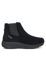 Skechers Sztyblety 169109/BBK Czarny. Czarne botki Skechers, bez wzorów, ze skóry, bez obcasa, na płaskiej podeszwie, bez zapięcia. Za 449.99 zł.