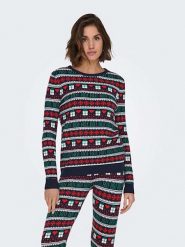 ONLY Sweter w kolorze granatowo-czerwono-zielonym rozmiar: XS. Czerwone swetry ONLY, xs, bez wzorów, ze splotem, bez ramiączek. Za 48.73 zł.