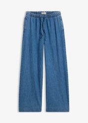 Jeansy wide leg, wsuwane. Niebieskie jeansy bonprix, bez wzorów, z jeansu. Za 149.99 zł.