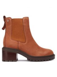 Tommy Hilfiger Botki Th Nubuck Chelsea Cleated Heel FW0FW09158 Brązowy. Brązowe botki Tommy Hilfiger, bez wzorów, z nubiku, bez obcasa, na słupku, bez zapięcia. Za 529.99 zł.