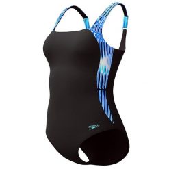 Strój kąpielowy damski Speedo Lunalustre. Czarne stroje jednoczęściowe Speedo, bez wzorów, z materiału, sportowe. Za 319.99 zł.