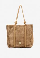 Ciemnobeżowa Torebka Typu Shopper z Plecionki Reviane. Brązowe shopper bag Renee, bez wzorów, biznesowe, bez dodatków. W wyprzedaży za 83.99 zł.