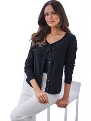 Heine Kardigan w kolorze czarnym rozmiar: 36. Czarne swetry Heine, bez wzorów, bez ramiączek. Za 78.99 zł.