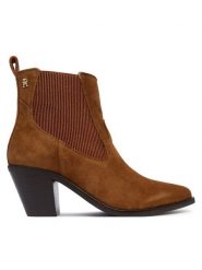 Tommy Hilfiger Botki Suede Western Chelsea Boot FW0FW09581 Brązowy. Brązowe botki Tommy Hilfiger, bez wzorów, ze skóry, bez obcasa, na słupku, bez zapięcia. Za 699.99 zł.