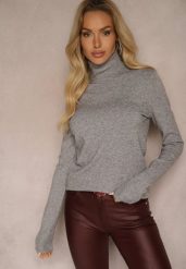 Szary Golf Sweterkowy z Domieszką Kaszmiru Zaivanna. Szare swetry Renee, na jesień, s, bez wzorów, z jeansu, biznesowe, bez ramiączek. W wyprzedaży za 41.99 zł.