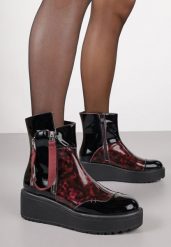 Czarno-Czerwone Lakierowane Botki Vices na Platformie i Koturnie Gamillia. Czarne botki Born2be, bez wzorów, z jeansu, eleganckie, bez obcasa, na koturnie, bez zapięcia. Za 139.99 zł.