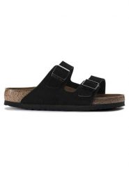 Birkenstock Skórzane klapki "Arizona SFB" w kolorze czarnym rozmiar: 40. Czarne klapki Birkenstock, bez wzorów, ze skóry, klasyczne, z otwartym noskiem, bez obcasa, bez zapięcia. Za 421.67 zł.
