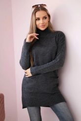 Sweter ze stójką grafitowy. Szare swetry KESI, na zimę, l, bez wzorów, z wełny, klasyczne, plus size, bez ramiączek. Za 178.78 zł.