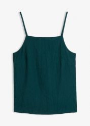 Top z plisowanej mieszanki wiskozy. Zielone topy bonprix, bez wzorów, z wiskozy, bez kołnierzyka, bez ramiączek. Za 32.99 zł.