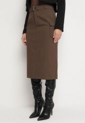 Brązowa Spódnica z Wiskozą Paskiem i Kieszeniami z Klapami Talabria. Brązowe spódnice Born2be, na co dzień, s, bez wzorów, z wiskozy, eleganckie, midi. W wyprzedaży za 46.74 zł.