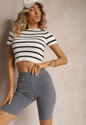 Ciemnoniebieskie Szorty z Gumką w Pasie High Waist Lorolia. Niebieskie szorty Renee, bez wzorów, z jeansu. W wyprzedaży za 39.99 zł.