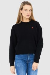 KENZO Czarny sweter damski z kwiatkiem. Czarne swetry Kenzo, s, bez wzorów, bez ramiączek. W wyprzedaży za 879.99 zł.