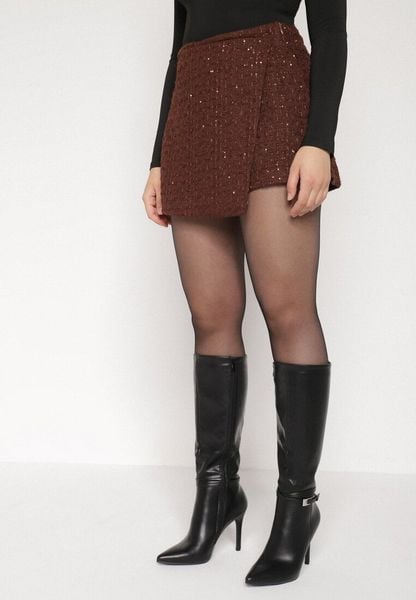 Brązowe Spódnico-Szorty z Wełną i Cekinami Fedara. Brązowe szorty Born2be, bez wzorów, z wełny, klasyczne. Za 129.99 zł.