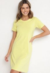 Żółta Bawełniana Sukienka o Kroju Typu T-shirt Nilisea. Żółte sukienki Born2be, l, bez wzorów, z bawełny, bez kołnierzyka, bez ramiączek, mini. Za 29.99 zł.