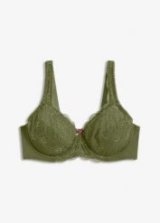 Biustonosz minimizer z wyściełanymi ramiączkami. Zielone biustonosze bonprix, bez wzorów, z koronki. Za 82.99 zł.