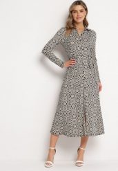 Biało-Czarna Taliowana Sukienka Maxi z Materiałowym Paskiem w Geometryczny Print Filint. Czarne sukienki Born2be, l, bez wzorów, z materiału, bez kołnierzyka, bez ramiączek, maxi. W wyprzedaży za 169.99 zł.