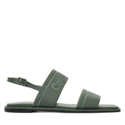 Sandały Calvin Klein. Zielone sandały Calvin Klein, bez wzorów, bez obcasa, na płaskiej podeszwie, bez zapięcia. Za 459.99 zł.