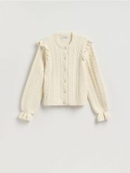 Kardigan z dekoracyjnymi guzikami - kremowy. Białe swetry Reserved, l, bez wzorów, z dzianiny, bez ramiączek. Za 139.99 zł.