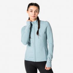 Bluza do biegania damska Kiprun Warm ocieplana. Niebieskie bluzy KIPRUN, na zimę, l, bez wzorów, z materiału, bez kaptura, do biegania. Za 199.99 zł.