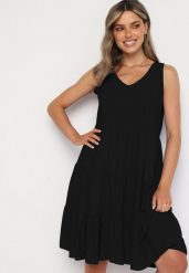Czarna Rozkloszowana Sukienka z Bawełny na Ramiączkach Zasea. Czarne sukienki Born2be, na co dzień, l, bez wzorów, z bawełny, eleganckie, bez kołnierzyka, bez ramiączek, midi, rozkloszowane. W wyprzedaży za 38.24 zł.