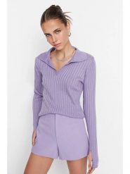 Trendyol Sweter w kolorze lawendowym rozmiar: L. Różowe swetry Trendyol, l, bez wzorów, ze splotem, bez ramiączek. Za 78.66 zł.