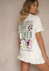Biały T-shirt z Bawełny o Kroju Oversize Fillinea. Białe t-shirty Renee, l, z aplikacjami, z bawełny, klasyczne, bez kołnierzyka, bez ramiączek. W wyprzedaży za 51.99 zł.