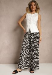 Czarno-Białe Panterkowe Spodnie z Wiskozy High Waist Ellilune. Czarne jeansy Renee, bez wzorów, z jeansu, biznesowe, z podwyższonym stanem. W wyprzedaży za 32.99 zł.