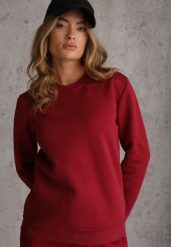 Bordowa Bluza Basic Ocieplana Polarem Kaianna. Czerwone bluzy bez kaptura Renee, l, z aplikacjami, z jeansu, bez kaptura. Za 59.99 zł.