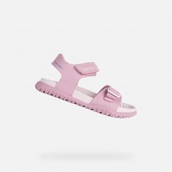 Sandały GEOX J SANDAL FUSBETTO GI Rose. Czerwone sandały Geox, bez wzorów, z syntetyku, bez obcasa, bez zapięcia. Za 192.99 zł.