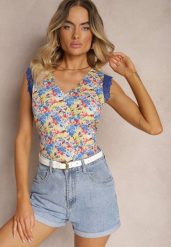 Niebieski Top z Wiskozy Bez Rękawów Irislora. Niebieskie topy Renee, m, bez wzorów, z jeansu, biznesowe, bez kołnierzyka, bez ramiączek. W wyprzedaży za 35.99 zł.