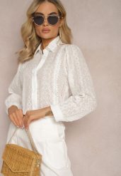 Biała Koszula z Haftowanej Tkaniny w Stylu Boho Perphone. Białe koszule Renee, l, bez wzorów, z bawełny, boho, bez kołnierzyka, bez ramiączek. Za 79.99 zł.