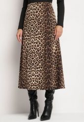 Brązowa Spódnica High Waist w Panterkę o Trapezowym Kroju z Gumką w Talii Ililae. Brązowe spódnice Born2be, na co dzień, uniwersalny, bez wzorów, eleganckie, midi, dopasowane. W wyprzedaży za 63.74 zł.