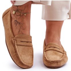 Damskie Zamszowe Mokasyny Camel brązowe. Brązowe mokasyny bez wzorów, ze skóry. Za 114.06 zł.