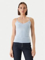 Morgan Top 192-BARBA.N Błękitny Slim Fit. Niebieskie topy Morgan, m, bez wzorów, z wiskozy, bez kołnierzyka, bez ramiączek. Za 79.99 zł.