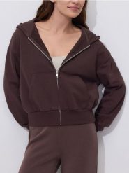 Rozpinana bluza - ciemnobrązowy. Brązowe bluzy bez kaptura Reserved, l, bez wzorów, z bawełny, bez kaptura. Za 109.99 zł.