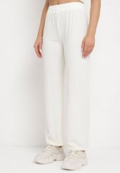 Białe Prążkowane Spodnie Szerokie z Gumką w Pasie Drasia. Białe jeansy Born2be, m, bez wzorów, z jeansu. Za 44.99 zł.