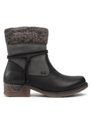 Rieker Botki 79688-00 Czarny. Czarne botki Rieker, bez wzorów, ze skóry, bez obcasa, na płaskiej podeszwie, bez zapięcia. Za 219.99 zł.