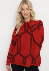 Czerwony Sweter z Geometrycznym Wzorem i Ściągaczami Buvania. Czerwone swetry Born2be, xl, bez wzorów, bez ramiączek. W wyprzedaży za 93.49 zł.