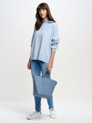 Sweter damski typu poncho niebieski Rajana 400. Niebieskie swetry BIG STAR, na lato, l, bez wzorów, prążkowane, eleganckie, bez ramiączek. W wyprzedaży za 139.99 zł.