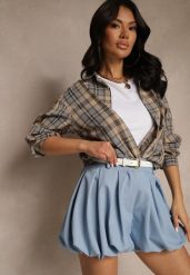 Niebieskie Szorty Bombka z Wiskozą Koliana. Niebieskie szorty Renee, bez wzorów, z wiskozy, eleganckie. W wyprzedaży za 75.99 zł.