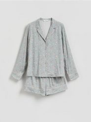 Wzorzysta piżama z wiskozy - jasnozielony. Zielone piżamy Reserved, l, bez wzorów, z tkaniny, bez kołnierzyka, bez ramiączek. Za 139.99 zł.