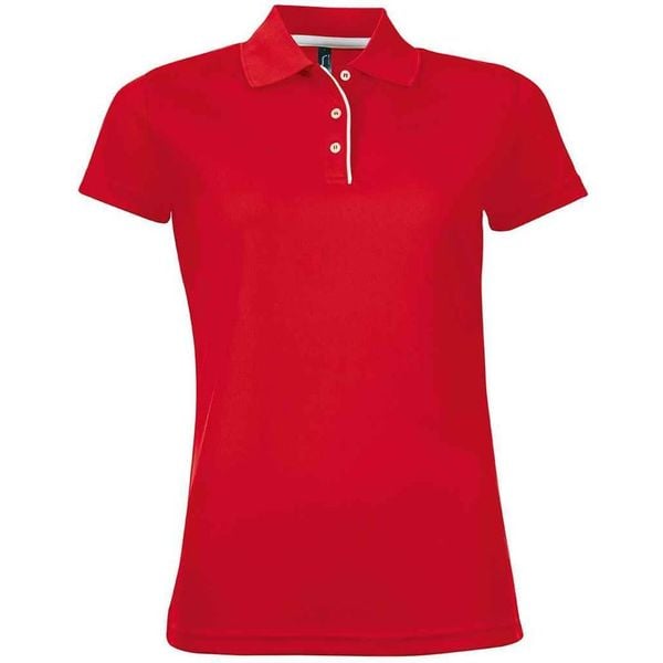 Damska Sportowa Koszulka Polo Performer. Czerwone t-shirty sportowe SOL'S, s, bez wzorów, bez ramiączek. Za 81.99 zł.
