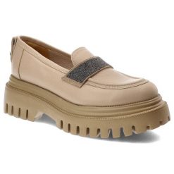 Beżowe Półbuty Karino Eleganckie Skórzane Buty. Brązowe półbuty wsuwane Karino, z aplikacjami, ze skóry, eleganckie, bez obcasa. Za 365.99 zł.