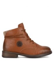 Rieker Trzewiki 71440-25 Brązowy. Brązowe botki Rieker, bez wzorów, z materiału, bez obcasa, na płaskiej podeszwie, bez zapięcia. Za 265.99 zł.