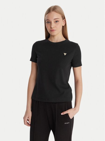 Guess T-Shirt V6RI17 KD741 Czarny Regular Fit. Czarne t-shirty Guess, m, z aplikacjami, z bawełny, bez kołnierzyka, bez ramiączek. Za 116.99 zł.