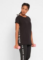 T-shirt sportowy. Czarne t-shirty sportowe bonprix, bez wzorów, bez ramiączek. Za 79.99 zł.