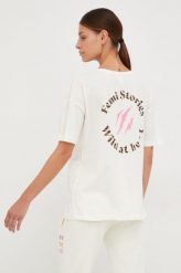 Femi Stories t-shirt bawełniany kolor beżowy. Brązowe t-shirty Femi Stories, l, bez wzorów, z bawełny, bez kołnierzyka, bez ramiączek. Za 139.99 zł.