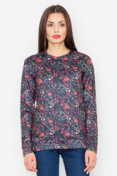 Czarna Klasyczna Bluza w Kolorowe Kwiaty. Czarne bluzy Figl, l, bez wzorów, z materiału, bez kaptura. Za 209.00 zł.